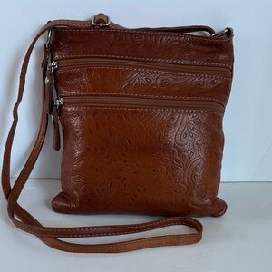 Made in Italy genuine embossed leather small crossbody bag silver hardware clean